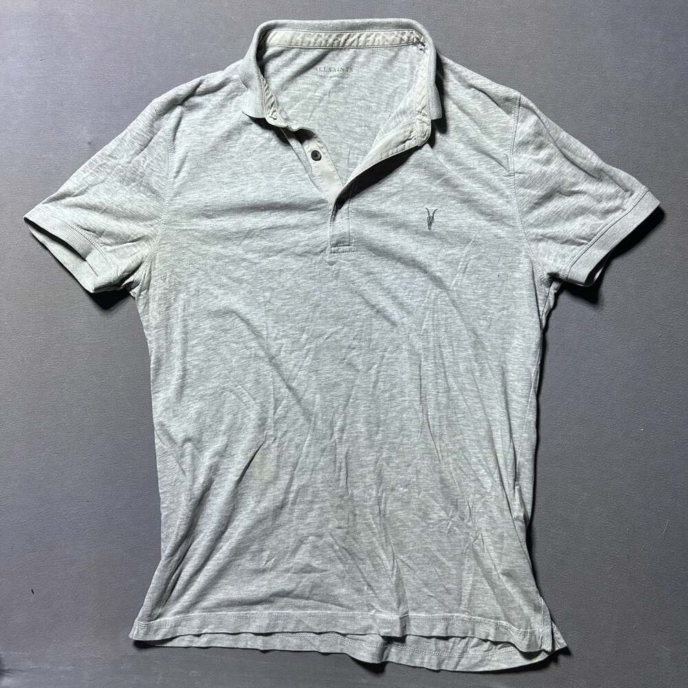 AllSaints Reform Short Sleeve Polo Shirt Grey Size Large
